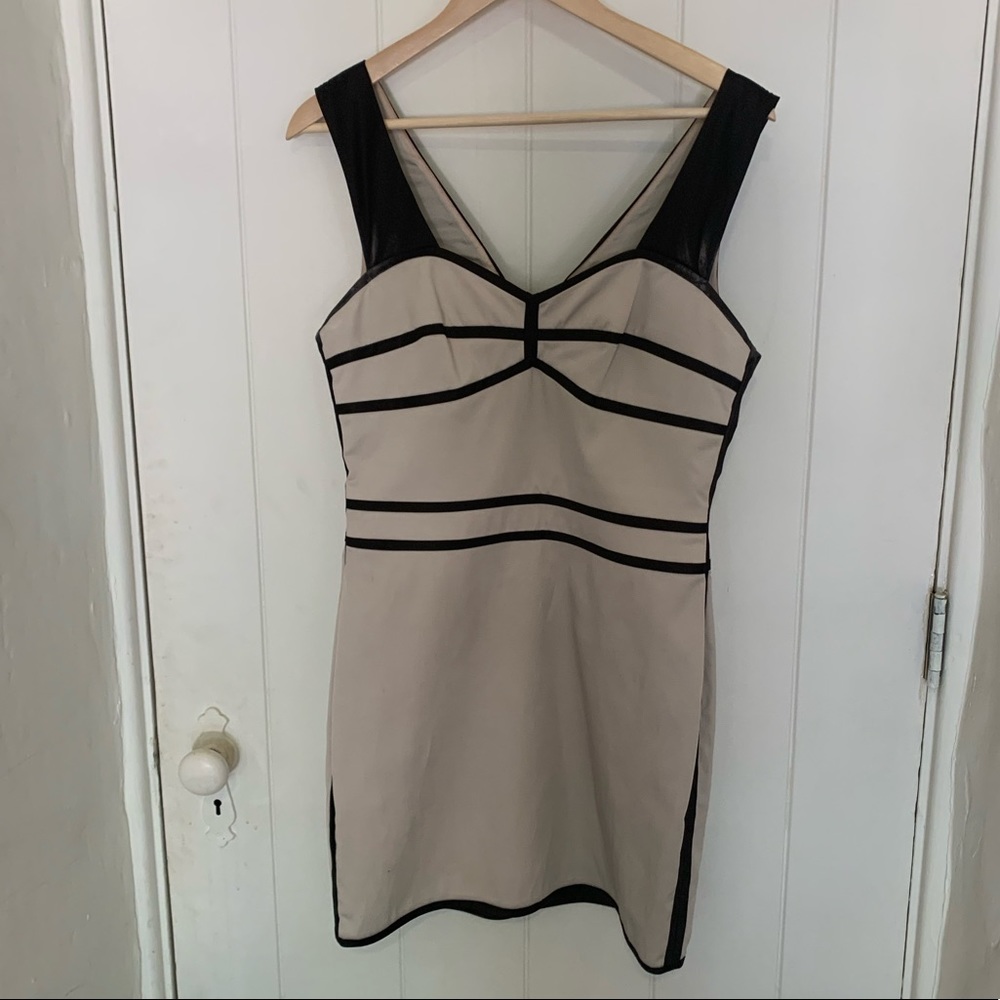 BCBG crema and black lined dress